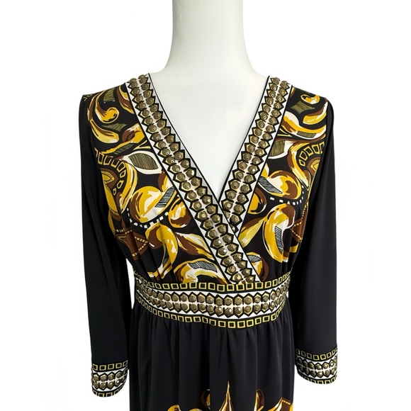 INC International Concepts Black Gold Studded V-Neck Long Sleeve Dress M Petite - Picture 2 of 9